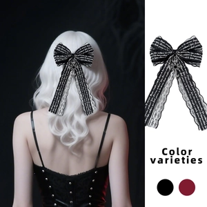 Gothic lace bow hair clip with metal cross pendant and letter prints for JK Lolita style