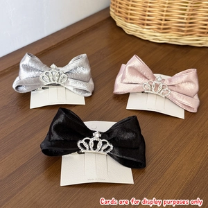 Elegant Satin Bow Hair Clip With Rhinestone Crown Korean Sweet Princess Hair Accessory For Women Girls Party Daily Decor