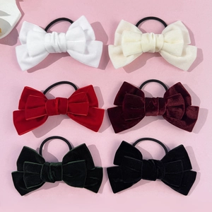 Women Sweet Velvet Bowknot Hair Ties Vintage Large Bow Hair Rope Elastic Ponytail Holder Korean Style Headwear Accessory
