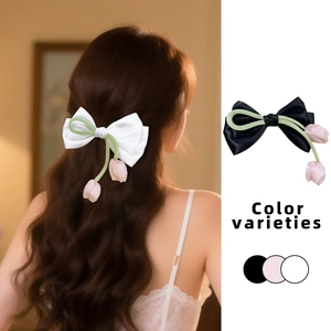 Pince à cheveux élégante avec pendentifs tulipes pour femmes en noir, blanc et rose