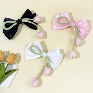 Pince à Cheveux Élégante avec Nœud Tulipe pour Femmes Accessoires de Cheveux en Satin Forme Nœud pour Fête Quotidienne