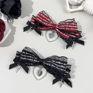 Fermaglio per Capelli Fiocco in Pizzo Gotico Stile Lolita Dark Con Ciondoli Croce Cuore Stella Lega Nastro Poliestere Donna