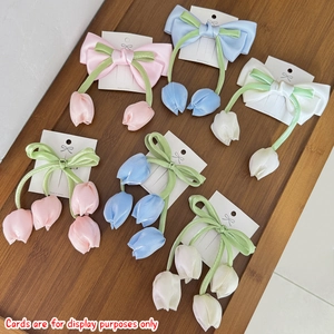 Fermaglio per Capelli a Fiocco con Fiore di Tulipano in Stile Coreano Nastro di Raso a Farfalla per Donne Ragazze Accessori