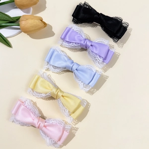 Sweet Lace Bow Hair Clip Korean Style Elegant Satin Ribbon Side Clip Handcrafted Cute Hair Accessory For Women Girls