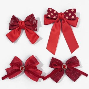 Red Christmas Bow Hair Clip For Women Sweet Bowknot Alligator Clip With Rhinestone Elegant Korean Style Hair Accessories
