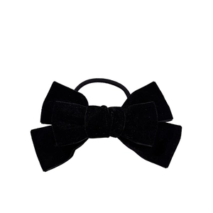 Elegant black velvet bow hair tie with premium texture and high-elastic rubber band