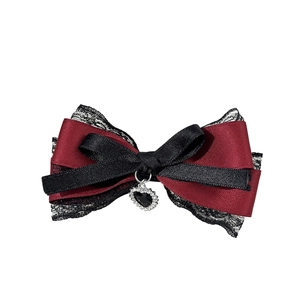 Barrette nœud gothique en dentelle avec pendentif cœur noir pour style Lolita