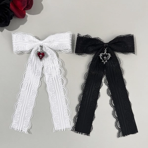 Pince à Cheveux Nœud en Dentelle Gothic Lolita Esthétique Dark Pendentif Cœur Croix Ruban Accessoire Cheveux Pour Femme
