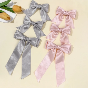 Fermaglio per Capelli in Raso a Fiocco Con Nastri Lunghi per Donna Dolce Nastro Clip a Molla Plicsettato Accessori per Capelli