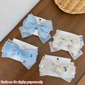Sweet Mesh Bowknot Hair Clip For Women Girls Handmade Butterfly Print Tulle Hairpin Princess Fairy Hair Accessories
