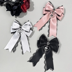 Gothic Lolita Schleifen Haarspange Mit Spitze Strass Herz Kreuz Anhänger Satin Band Haarnadel Für Damen Dark Style Accessoire