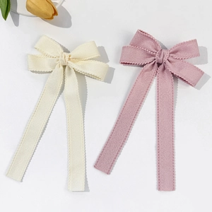 Korean Style Elegant Bow Ribbon Hair Clip Long Tassels Scalloped Edge Alloy Clip Hair Accessory For Women Fashion Jewelry