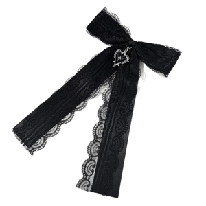 Barrette à cheveux gothique avec nœud en dentelle noire et pendentif cœur avec croix