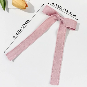 Pink lace bow hair clip with long ribbons, 12.5x21cm size guide for balletcore style