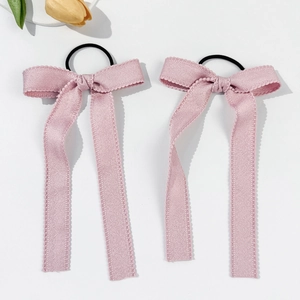 Pink ribbon lace bow hair ties for balletcore style sweet ponytail hairstyles