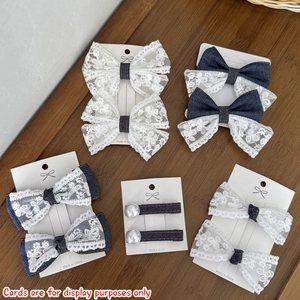 Koreaanse Stijl Denim Kant Strik Haarklem Zoete Prinses Haarelastiek Kunstparel Alligator Clip Voor Dames Meisjes Haaraccessoires