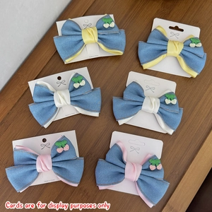 Barrette à Cheveux et Élastique Nœud en Denim Style Coréen Avec Broderie Cerise Accessoires Cheveux en Tissu Doux pour Femmes