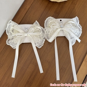 Elegante Molletta per Capelli con Fiocco in Pizzo Beige per Donna Dolce Perla Artificial Cuore Strass Nappina Nastro Accessori per Capelli