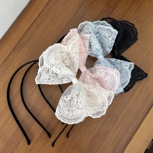 Damen Süß Spitze Schleife Haarreif Koreanischer Stil Große Blumige Netzschleife Haarreif Elegant Einfacher Haarschmuck Für Täglich Party