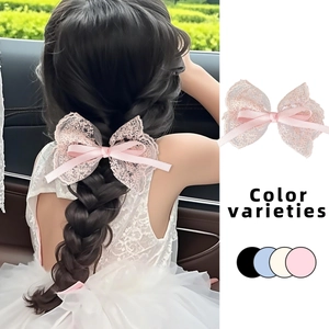 Elegant lace bow hair clip for women featuring soft tulle and ribbon in assorted colors