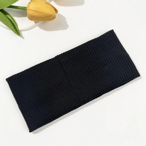 Hip-hop punk style wide black ribbed knit headband with elastic stretch for men and women