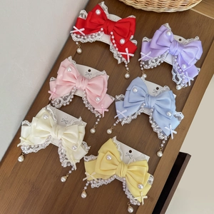 Barrette Noeud en Satin Lolita Avec Gland en Künstliche Perles d'Imitation et Bordure en Dentelle Accessoire Cheveux Doux Princesse