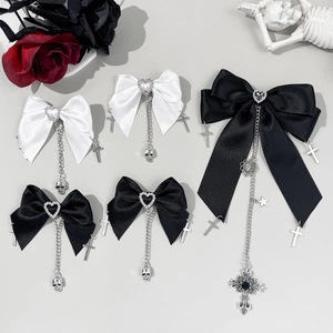 Pince à Cheveux Nœud Papillon Fait Main Gothique Avec Pendentif Croix Chaîne Cœur Strass Crâne Accessoires Cheveux Femme