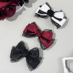 Pince à Cheveux Nœud en Dentelle Rose Gothique Style Doux et Sombre Épingle à Cheveux Fleur en Ruban pour Femme Accessoire de Coiffure Lolita