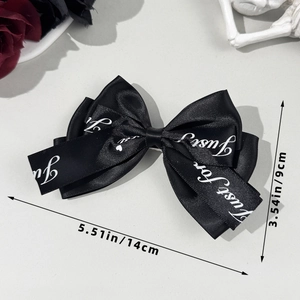 Gothic style black satin bow hair clip with Just for you text for Lolita fashion