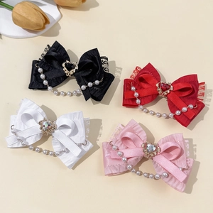 Vintage Lolita Satin Schleife Haarspange Mit Spitzenbesatz Herz Strass Und Künstliche Perlenkette Elegante Haarnadel Für Damen