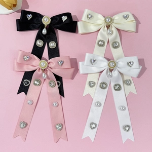 Luxus Satin Schleife Haarspange Mit Strass Künstliche Perle Herz Langem Band Streamer Elegante Französische Haarnadel Für Damen Party