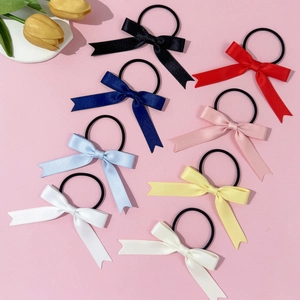 Sweet Ribbon Bowknot Hair Tie Elastic Hair Band Minimalist Handmade Headwear Decorative Hair Scrunchies For Women Girls