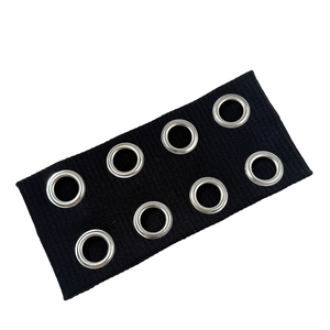 Hip hop punk wide elastic headband with silver metal eyelets and black ribbed texture