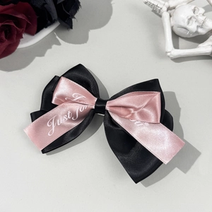 Gothic style double-layered black and pink ribbon hair clip with Just for you text