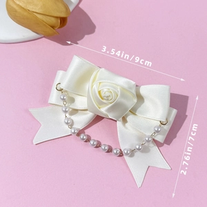 French style cream bow hair clip with fabric rose and elegant pearl fringe tassels