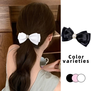 Eleganter Satin-Haarclip mit Schleife und Perle, koreanisches Accessoire in verschiedenen Farben