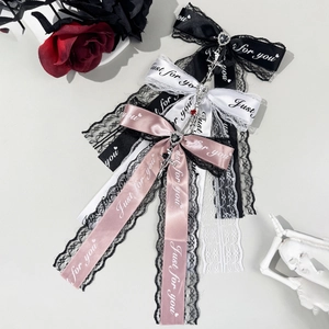 Pince à Cheveux Nœud en Ruban Gothic Lolita Avec Pendentif Croix en Dentelle Cœur Strass Imprimé Lettres Femme