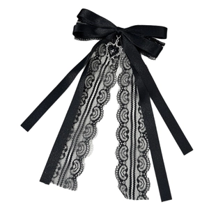 Barrette à cheveux nœud en dentelle gothique avec pendentif cœur croix style élégant
