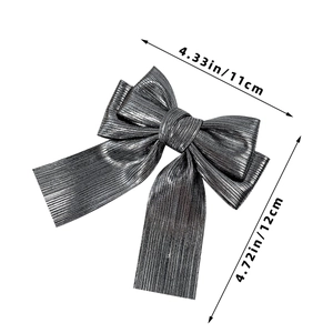 Silver metallic pleated bow hair clip, 4.33 inch wide princess style barrette hair accessory
