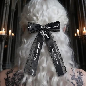 Barrette à nœud en dentelle noire avec pendentif épée croix pour style JK Lolita