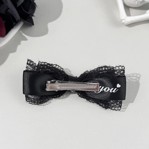 Fermaglio per capelli Y2K Goth con fiocco in pizzo nero e scritte you bianche e clip metallo