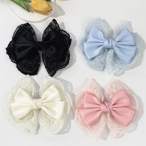 Elegant Lace Satin Bow Hair Clip Korean Style Duckbill Clip For Women Girls Sweet Bowknot Hair Accessories Ponytail Clip