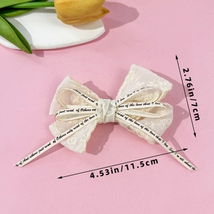 Elegante fermaglio per capelli in pizzo bianco crema con fiocco e nastro stampato