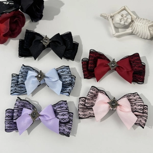 Gothic Lolita Lace Bowknot Hair Clip Vintage Gem Rhinestone Dark Sweet Style Hair Accessory For Women Girls Party Cosplay
