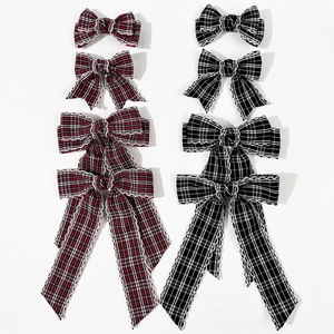 French Vintage Plaid Bow Hair Clip With Scalloped Edge Academy Style Ribbon Hairpins For Women Girls Hair Accessories