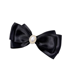 Eleganter schwarzer Haarschleife-Clip mit Vintage-Perle für Damen und Mädchen