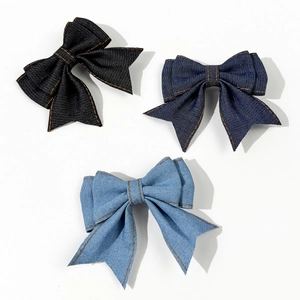Preppy Style Denim Bow Hair Clip Sweet Denim Ribbon Bowknot Hairpin Contrast Stitching Side Fringe Clip Hair Accessory For Women