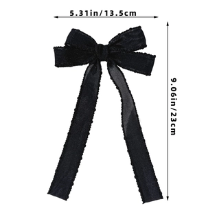 Detailed size specifications for the large black mesh bow hair clip with ribbons
