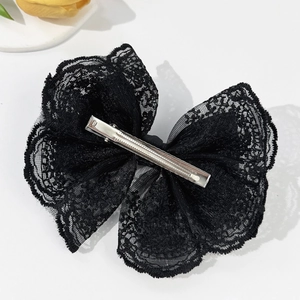 Elegant black lace bow hair clip with silver metal crocodile clip for girls