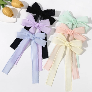 Women Long Ribbon Bow Hair Clip Sweet Mesh Grosgrain Hairpin Fairy Spring Summer Hair Accessories For Girls Daily Outing